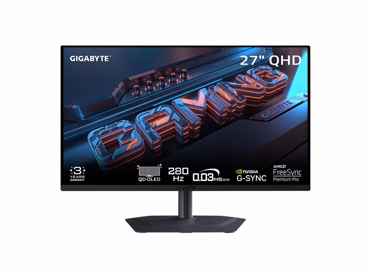 GIGABYTE 27 inch QHD 2K 1440P 280Hz AMD FreeSync Premium Pro & G-Sync Compatible 0.03ms OLED Gaming Computer Monitor with Height Adjustable, Swivel, Pivot & Tilt Stand MO27Q2A SA1