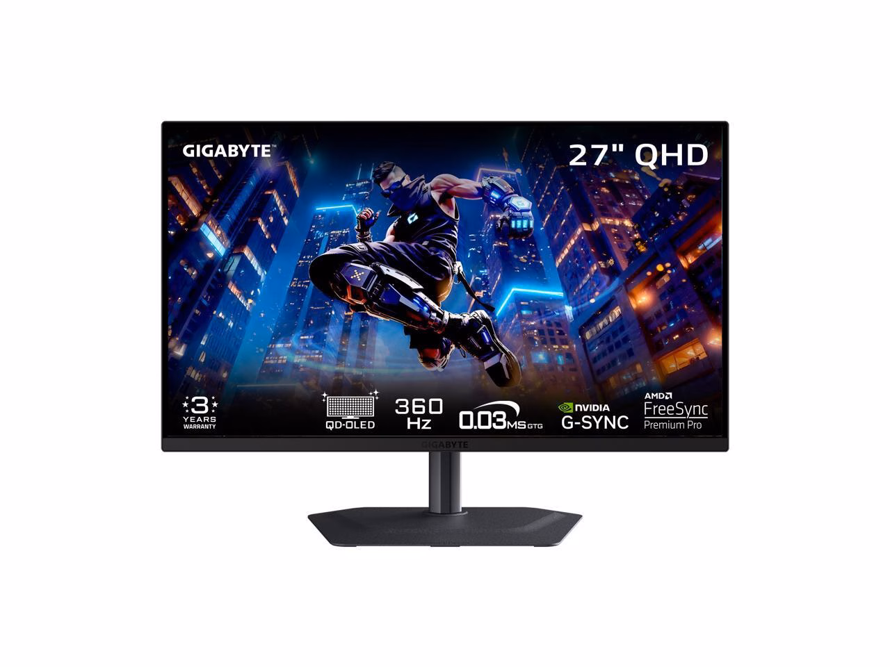 GIGABYTE 27 inch QHD 2K 1440P 360Hz  AMD FreeSync Premium Pro & G-SYNC Compatible HDR400 KVM USB-C Built-in Speakers OLED Gaming Computer Monitor with Height Adjustable, Swivel, Pivot & Tilt Stand