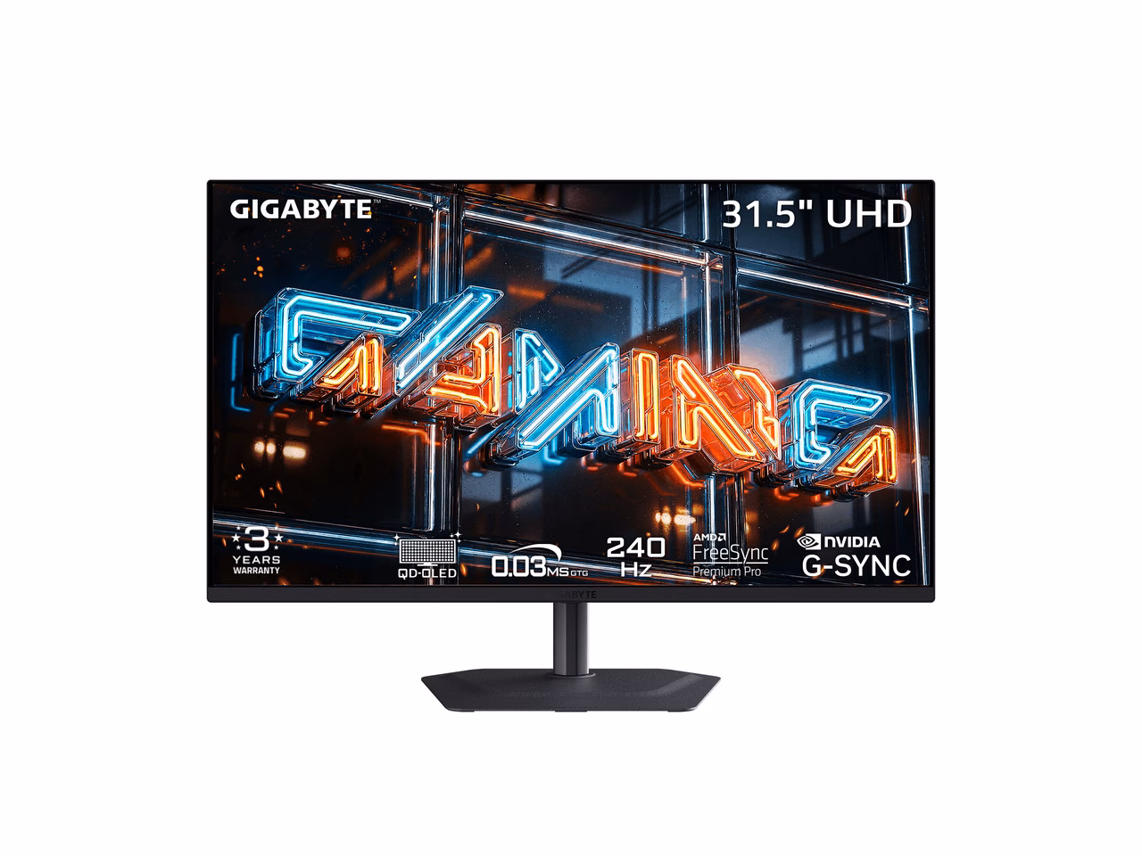 GIGABYTE 32 inch UHD 4K 240Hz AMD FreeSync Premium Pro & G-Sync Compatible HDR500 USB-C Built-in Speakers OLED Gaming Computer Monitor with Height Adjustable, Swivel, Pivot & Tilt Stand MO32U24