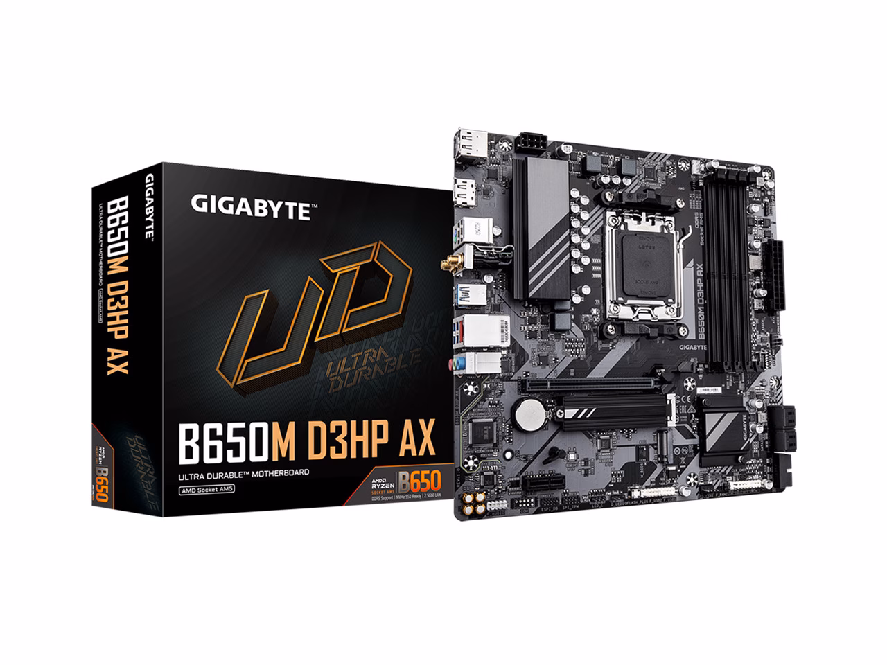 GIGABYTE B650M D3HP AX AM5 LGA 1718 AMD B650 M-ATX DDR5, 2x PCIe 4.0 M.2, PCIe 4.0, USB 3.2 Gen2 Type-C, Wi-Fi 6E, 2.5GbE LAN