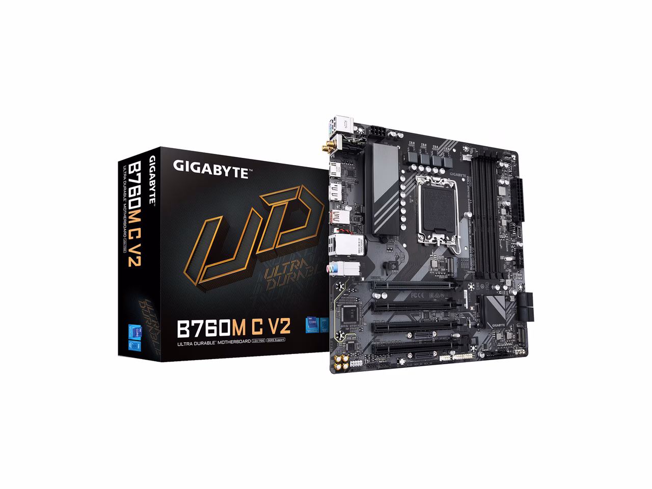 GIGABYTE B760M C V2 LGA 1700 Intel B760 M-ATX Motherboard with DDR5, Triple M.2, PCIe 4.0, USB 3.2 Gen 2x2 Type-C, WiFi 6, 1GbE LAN, Q-Flash Plus, EZ-Latch