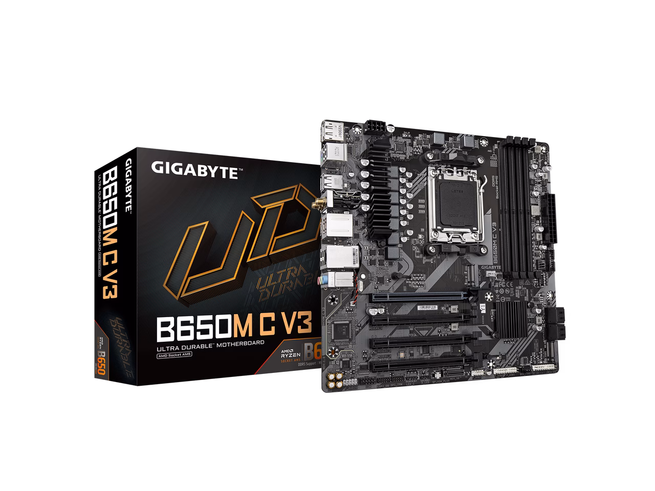 GIGABYTE B650M C V3 (rev. 1.0) AM5 LGA 1718 AMD B650 M-ATX Motherboard, DDR5, PCIe 4.0 M.2, PCIe 4.0, USB 3.2 Gen1 Type-C, 1GbE LAN, Q-Flash Plus, EZ-Latch