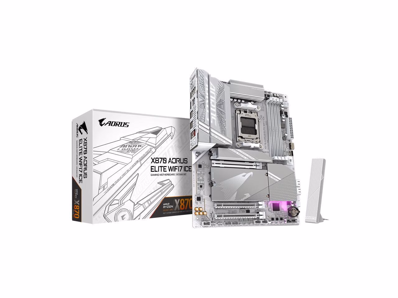 GIGABYTE X870 AORUS ELITE WIFI7 ICE AM5 LGA 1718, ATX, DDR5, 4x M.2, PCIe 5.0, USB4, Wi-Fi 7, 2.5GbE LAN, EZ-Latch