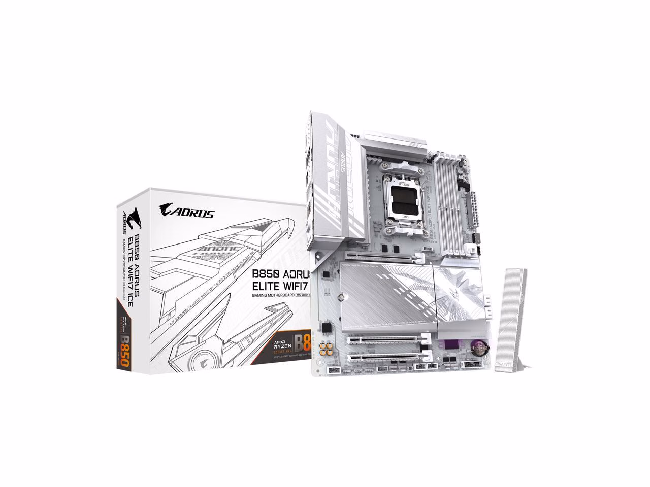 GIGABYTE B850 AORUS ELITE WIFI7 ICE AMD AM5 LGA 1718 Motherboard, ATX, DDR5, 3x M.2, PCIe 5.0, USB-C, WIFI7, 2.5GbE LAN, EZ-Latch