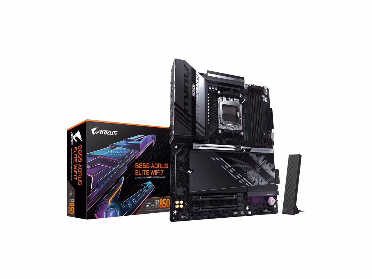 GIGABYTE B850 AORUS ELITE WIFI7 AMD AM5 LGA 1718 Motherboard, ATX, DDR5, 3x M.2, PCIe 5.0, USB-C, WIFI7, 2.5GbE LAN, EZ-Latch