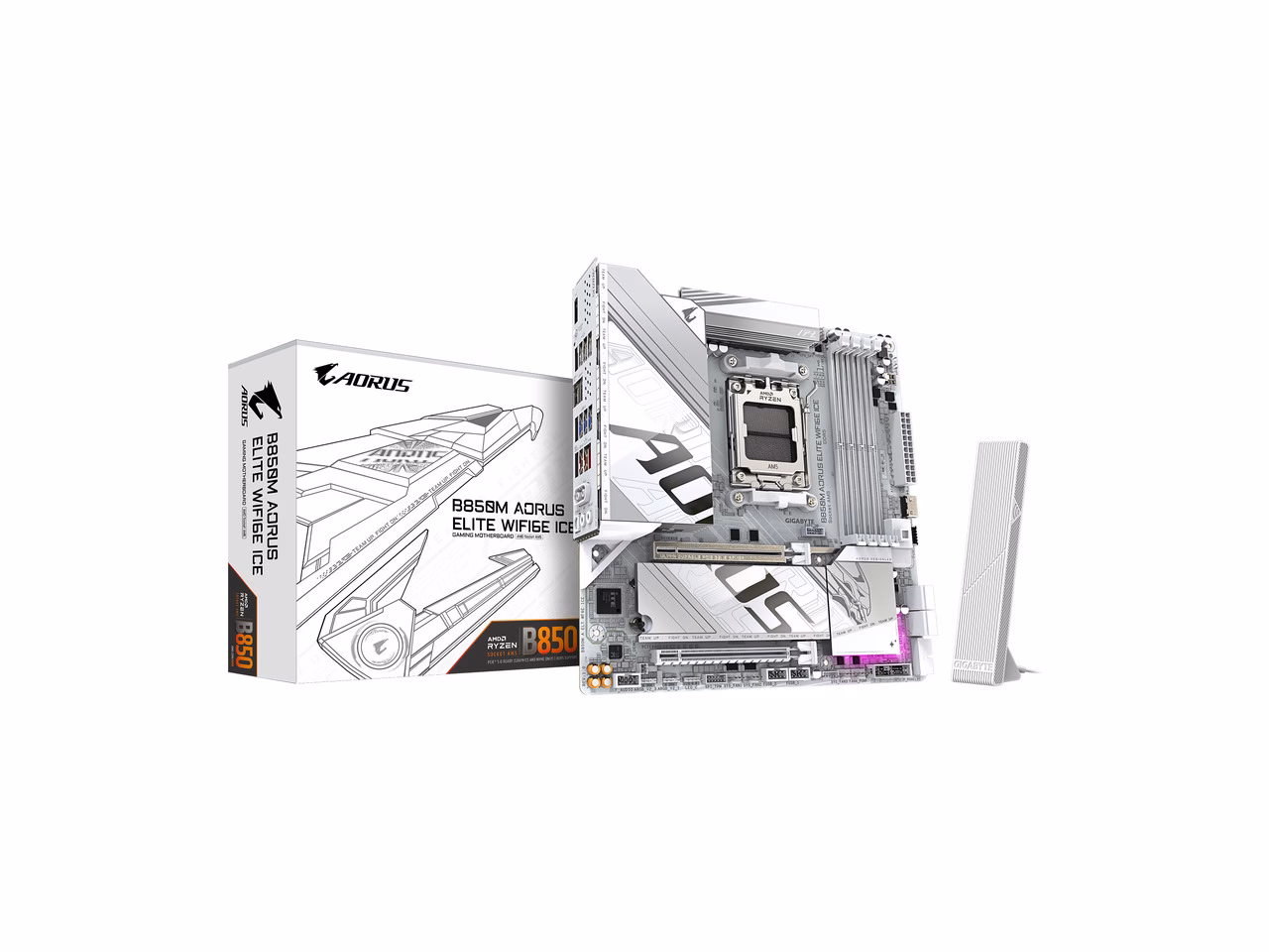 GIGABYTE B850M AORUS ELITE WIFI6E ICE AMD AM5 LGA 1718 Motherboard, mATX, DDR5, 2x M.2, PCIe 5.0, USB-C, WIFI6E, 2.5GbE LAN, EZ-Latch