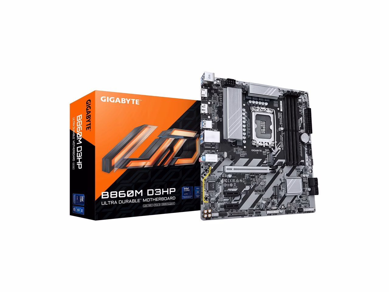 GIGABYTE B860M D3HP Intel Core Ultra (Series 2) LGA 1851 Motherboard, mATX, DDR5, 2x M.2, PCIe 5.0, USB-C, 1GbE LAN, EZ-Latch