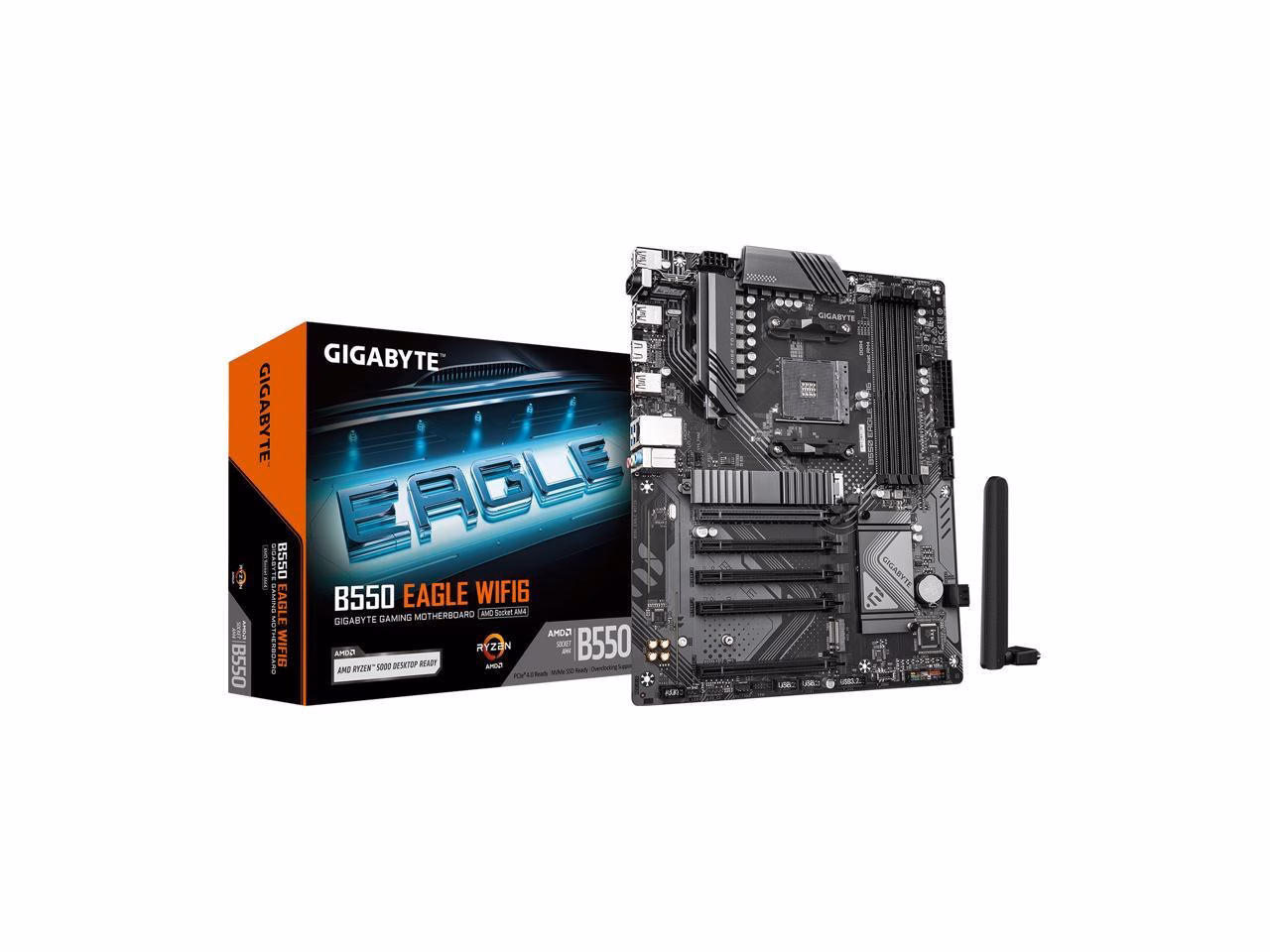 GIGABYTE B550 EAGLE WIFI6 Motherboard, Supports AMD AM4 Ryzen 5000 Processors, ATX, DDR4, 2x M.2, PCIe 4.0, WIFI6, 1GbE LAN, EZ-Latch