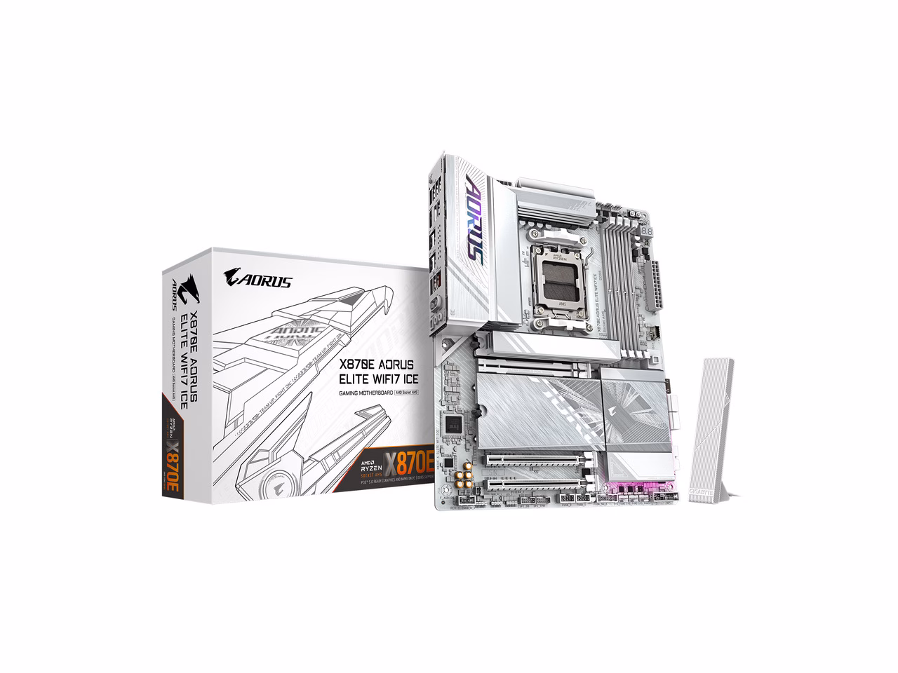 GIGABYTE X870E AORUS ELITE WIFI7 ICE AMD AM5 LGA 1718 Motherboard, ATX, DDR5, 4x M.2, PCIe 5.0, USB4, WIFI7, 2.5GbE LAN, EZ-Latch