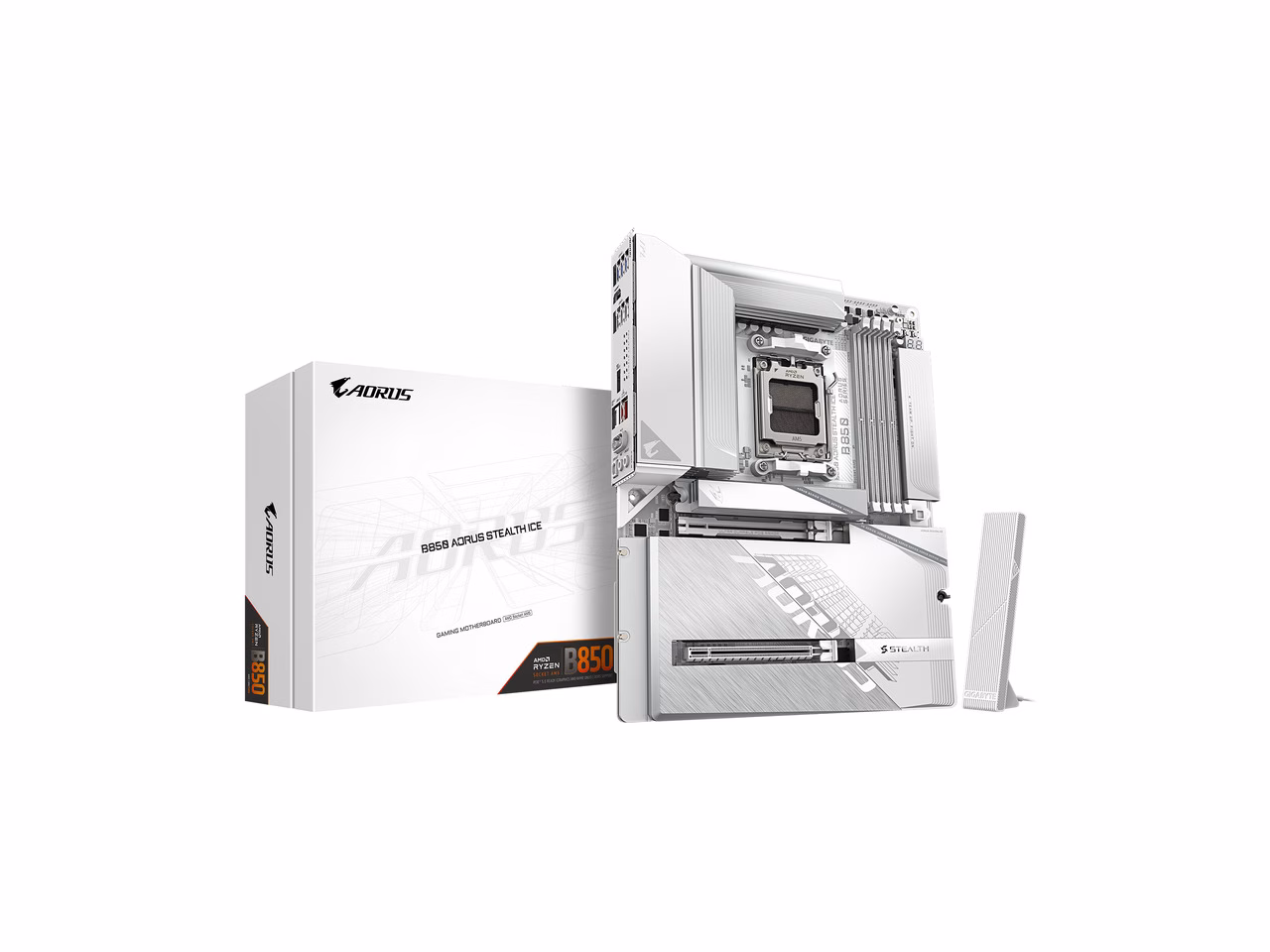 GIGABYTE B850 AORUS STEALTH ICE AMD AM5 Motherboard, ATX, DDR5, 4x M.2, PCIe 5.0, USB-C, WIFI7, 5GbE LAN, EZ-Latch