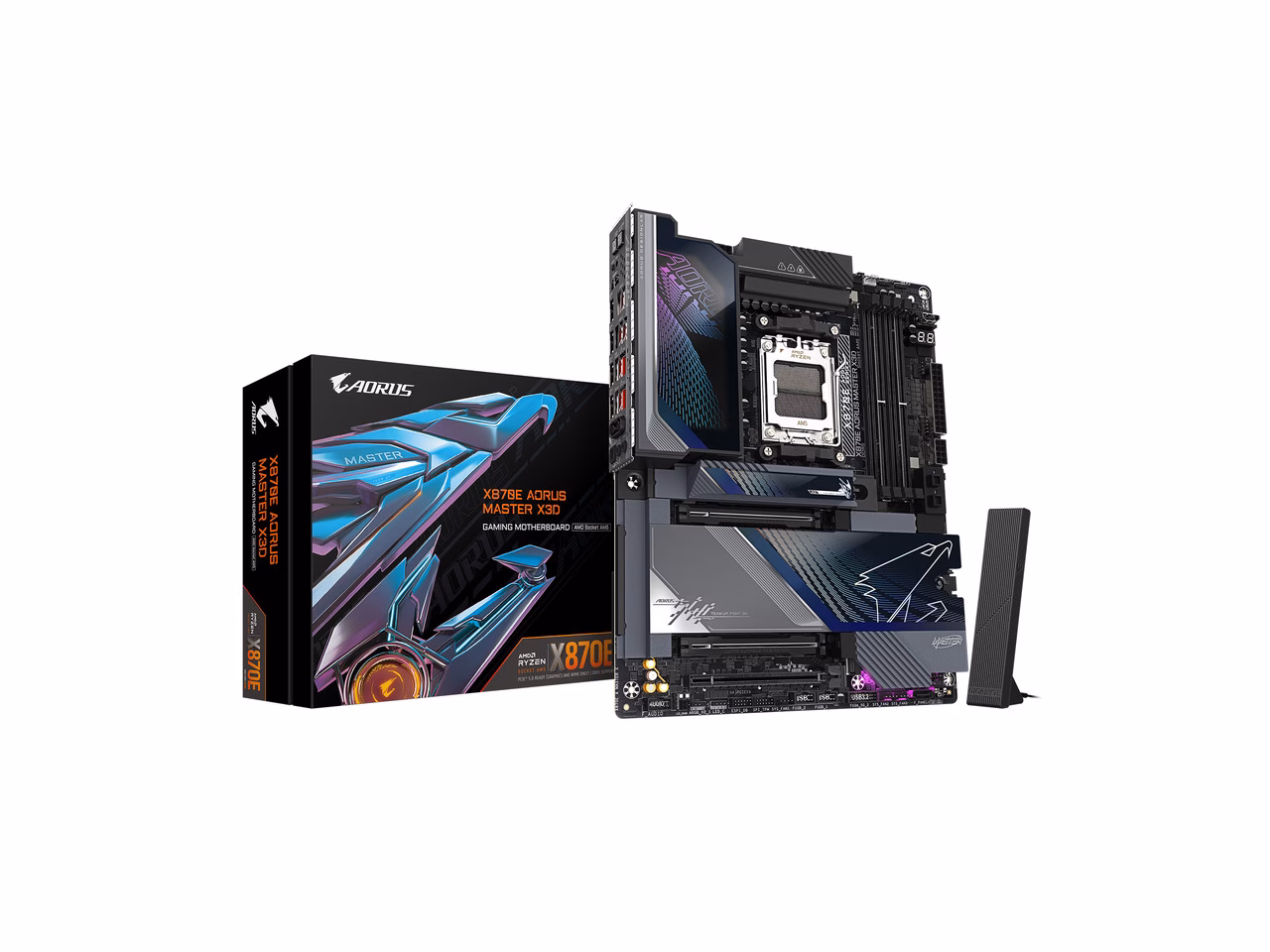 GIGABYTE X870E AORUS MASTER X3D AMD AM5 LGA 1718 ATX Motherboard, Supports AMD Ryzen 9000/8000/7000 Series Processors, DDR5, 18+2+2 Total Power Phase, 5x M.2, PCIe 5.0, USB4 Type-C, WIFI7, 10GbE, PCIe