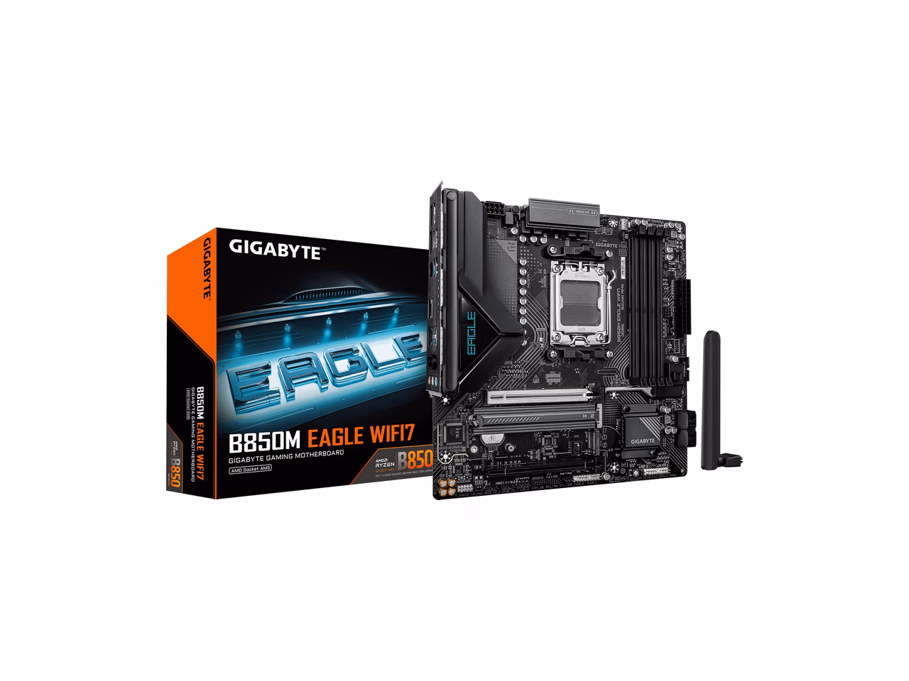 GIGABYTE B850M EAGLE WIFI7 AMD AM5 mATX Motherboard, Support Ryzen 9000/8000/7000 Series, DDR5, 8+2+2 Power Phase, 2x M.2, PCIe 5.0, USB-C, WiFi 7, 2.5GbE, EZ-Latch