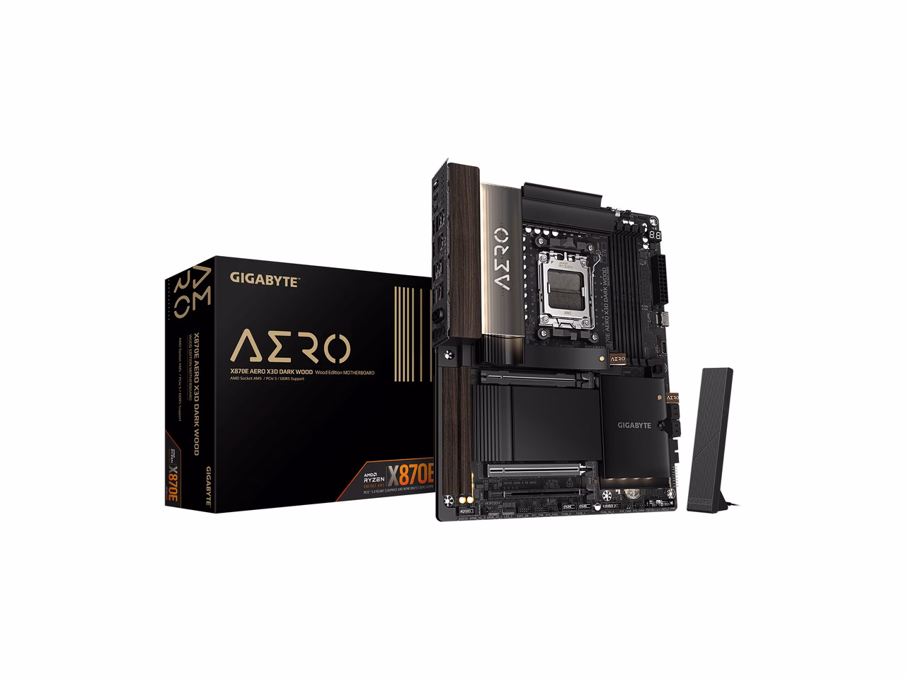 GIGABYTE X870E AERO X3D DARK WOOD AMD AM5 ATX Motherboard, Support Ryzen 9000/8000/7000 Series, DDR5, 16+2+2 Power Phase, 4x M.2, PCIe 5.0, USB4, WIFI7, Dual 5GbE, EZ-Latch