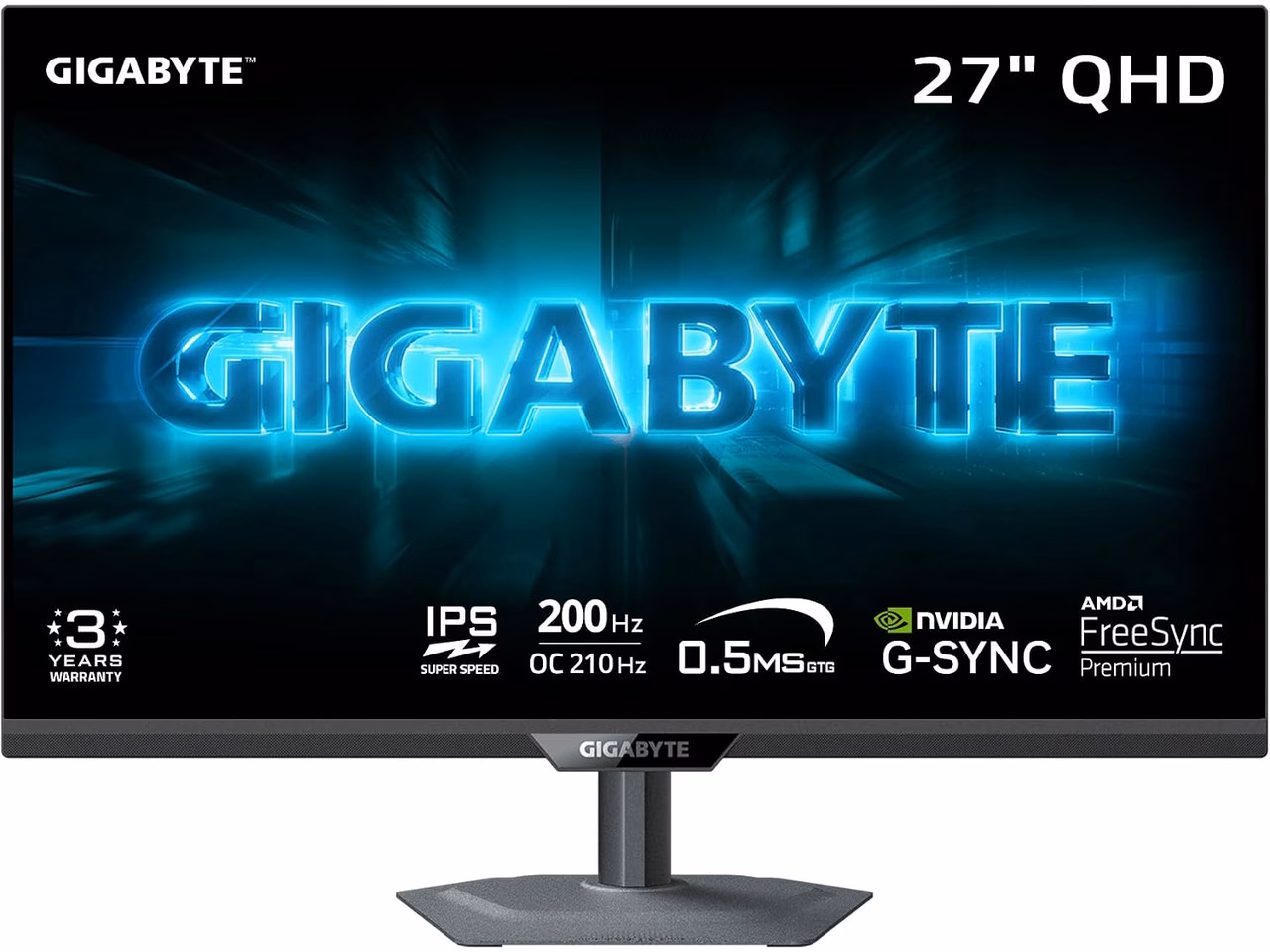 GIGABYTE - G27Q20 - 27" SuperSpeed IPS Gaming Monitor - QHD 2560 x 1440 - 200 Hz/OC 210 Hz - 0.5ms GTG - AMD FreeSync Premium, G-SYNC Compatible - HDMI, DP - Height and Tilt Adjustable - Black