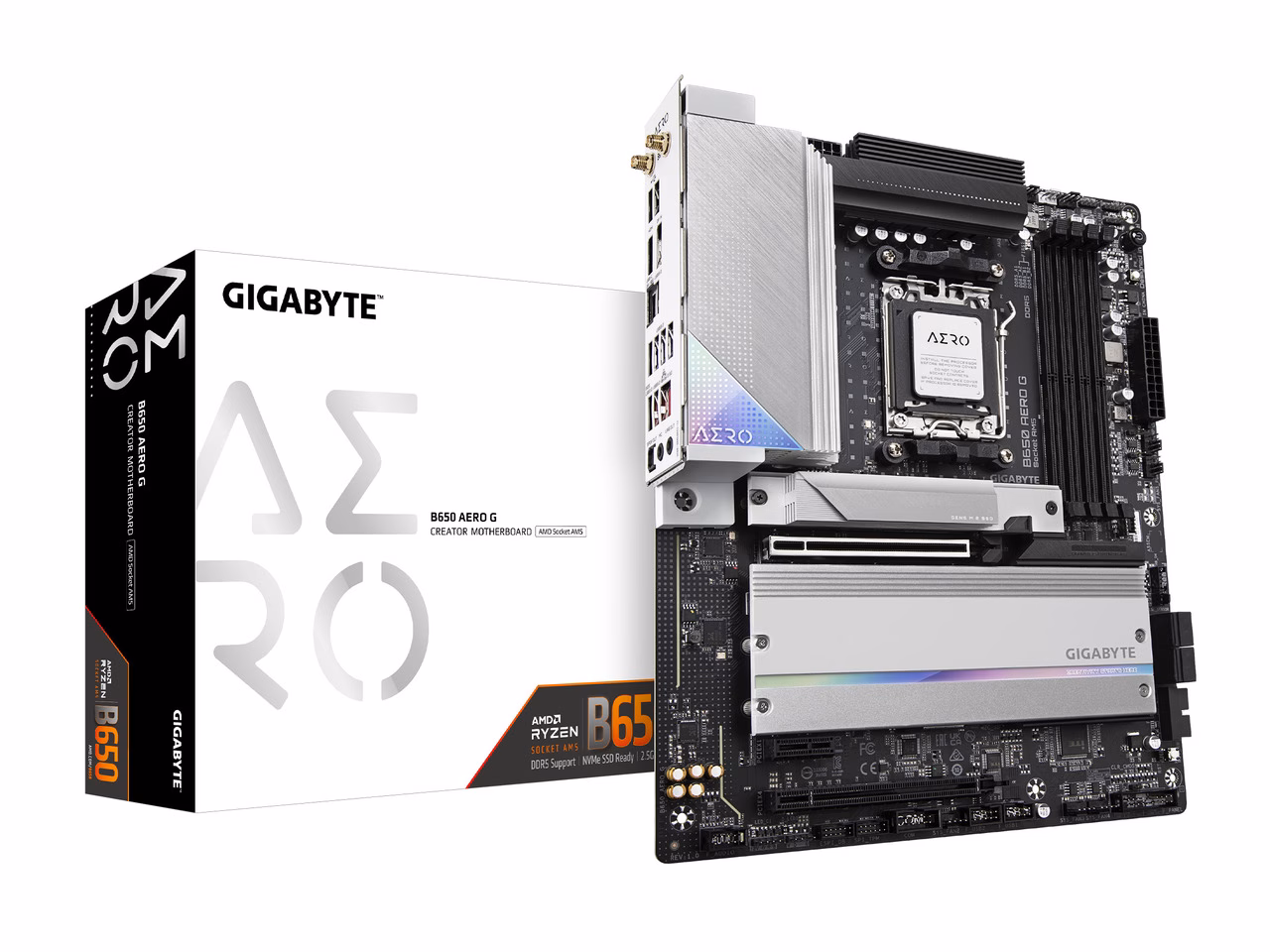 GIGABYTE B650 AERO G AM5 LGA 1718 AMD B650 ATX Motherboard with, DDR5, PCIe 5.0 M.2, PCIe 5.0, USB 3.2 Gen2X2 Type-C, Wi-Fi 6E, Intel 2.5GbE LAN