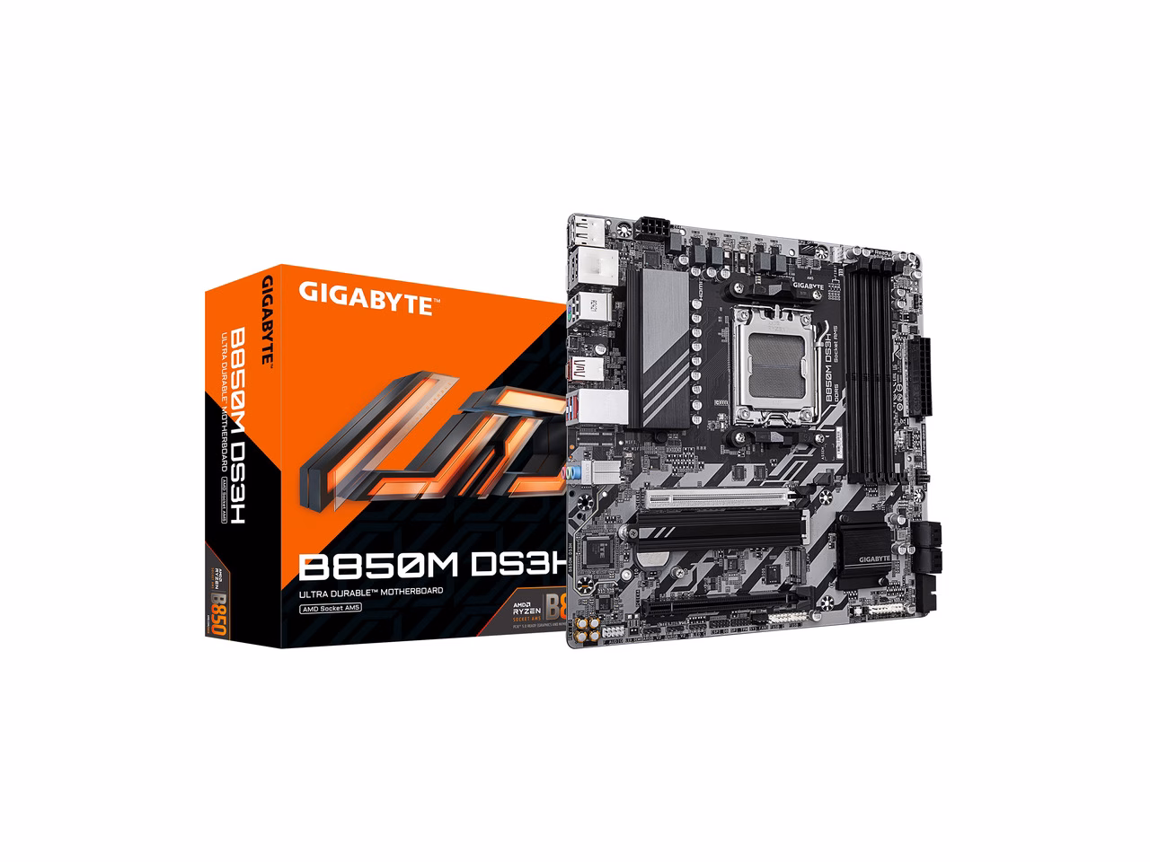 GIGABYTE B850M DS3H AMD AM5 LGA 1718 Motherboard, mATX, DDR5, 2x M.2, PCIe 5.0, USB-C, 2.5GbE LAN, EZ-Latch