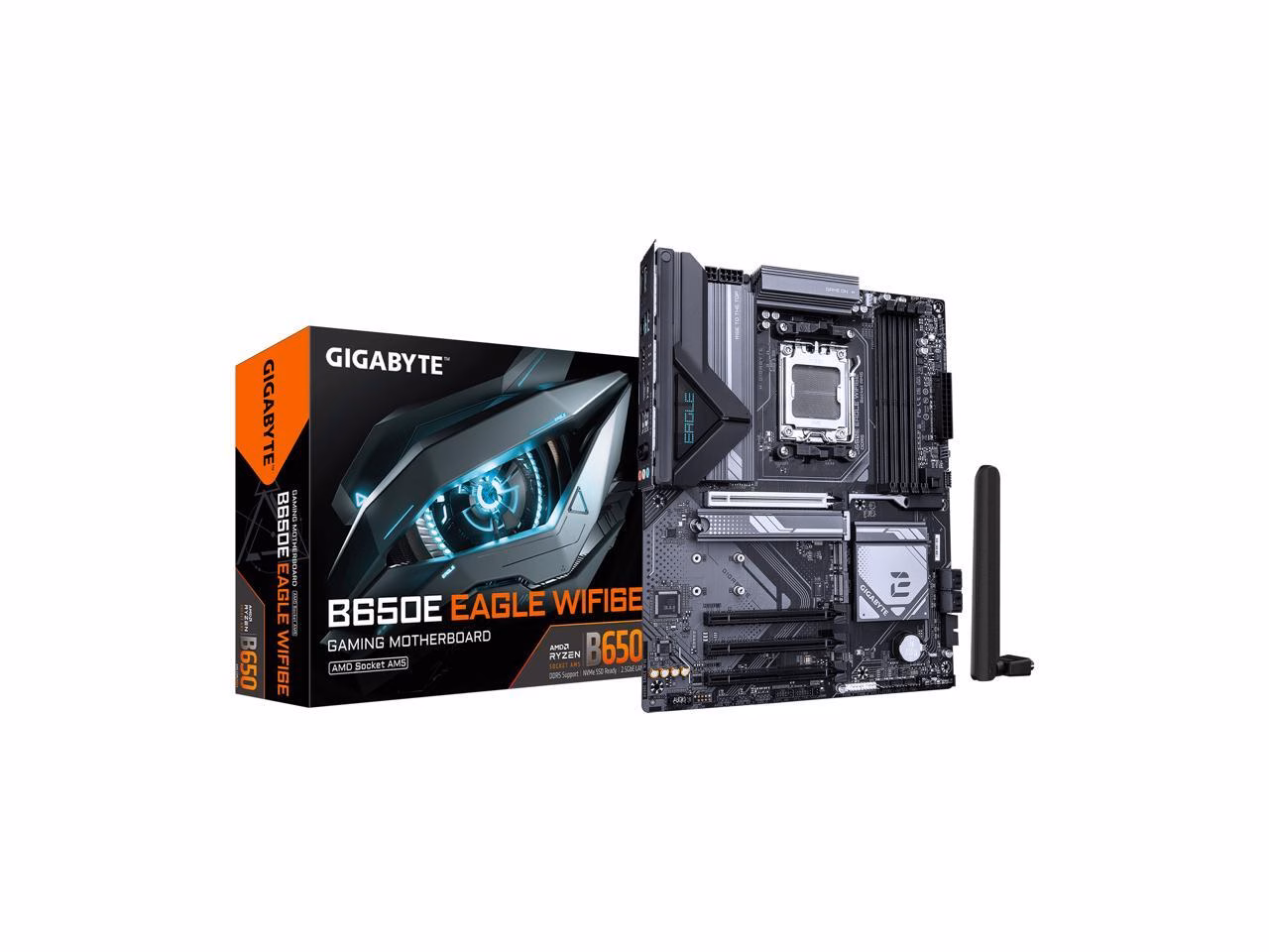 GIGABYTE B650E EAGLE WIFI6E AMD AM5 LGA 1718 ATX Motherboard, Supports AMD Ryzen 9000/8000/7000 Series Processors, DDR5, 8+2+2 Total Power Phase, 3x M.2, PCIe 5.0, USB 3.2 Gen 1 Type-C, Wi-Fi 6E, 2.