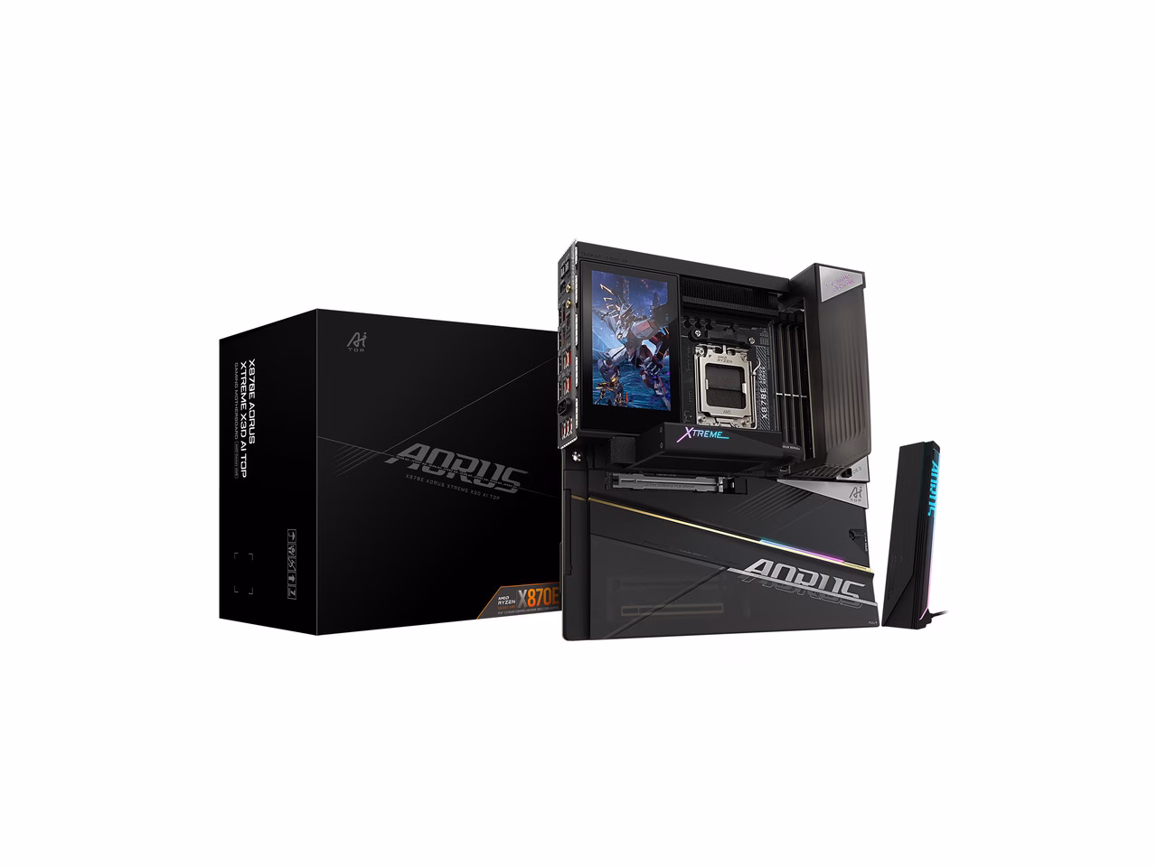 GIGABYTE X870E AORUS XTREME X3D AI TOP AMD AM5 LGA 1718, E-ATX, Supports AMD Ryzen 9000/8000/7000 Series Processors, DDR5, 24+2+2 Total Power Phase, 5x M.2, PCIe 5.0, USB4 Type-C, WIFI7, Dual 10GbE, P