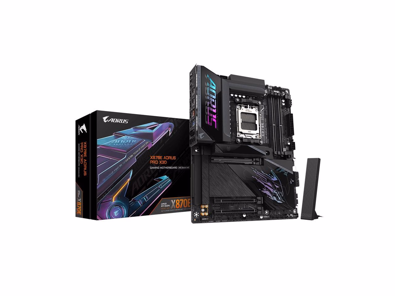GIGABYTE X870E AORUS PRO X3D AMD AM5 LGA 1718 ATX Motherboard, Supports AMD Ryzen 9000/8000/7000 Series Processors, DDR5, 18+2+2 Total Power Phase, 4x M.2, PCIe 5.0, USB4 Type-C, WIFI7, 5GbE, PCIe EZ-