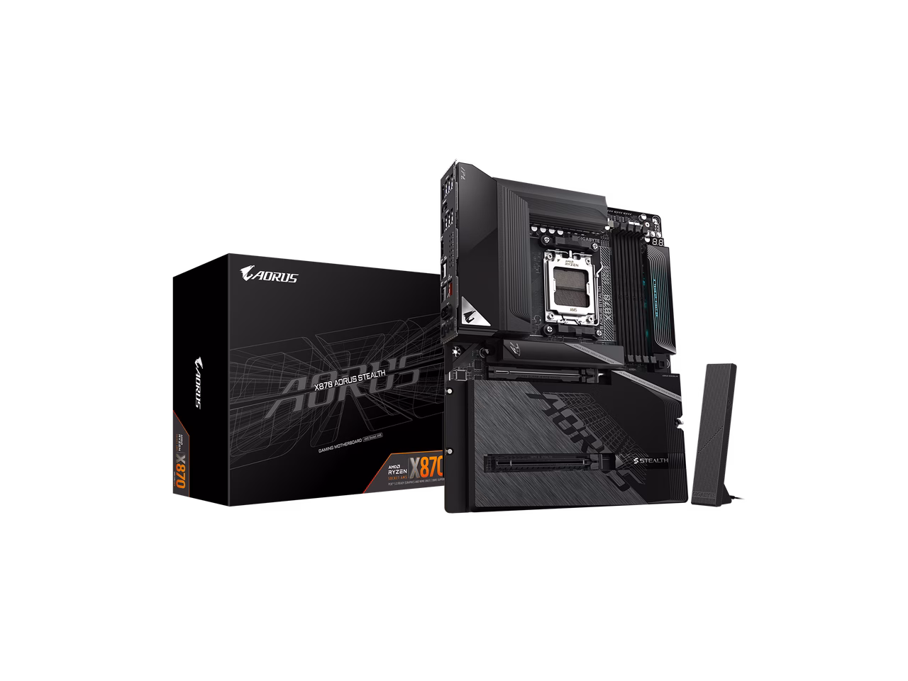 GIGABYTE X870 AORUS STEALTH AMD AM5 ATX Motherboard, Supports AMD Ryzen 9000/8000/7000 Series, DDR5, 16+2+2 Power Phase, 4x M.2, PCIe 5.0, USB4, WIFI7, 5 GbE, PCIe EZ-Latch Plus