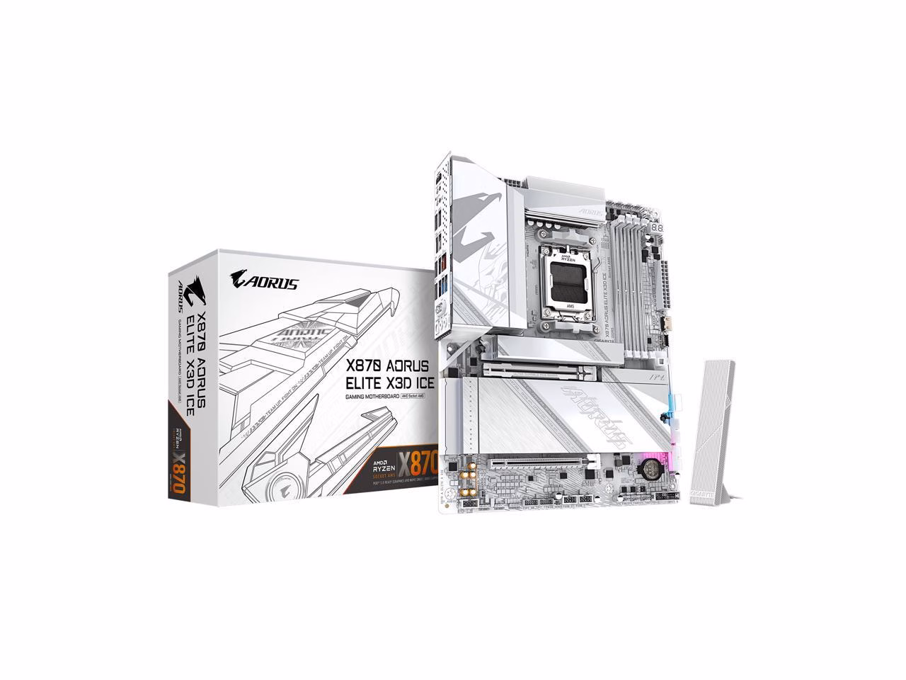 GIGABYTE X870 AORUS ELITE X3D ICE AMD AM5 ATX Motherboard, Support AMD Ryzen 9000/8000/7000 Series, DDR5, 16+2+2 Power Phase, 4x M.2, PCIe 5.0, USB4, WIFI7, PCIe-EZ Latch Plus