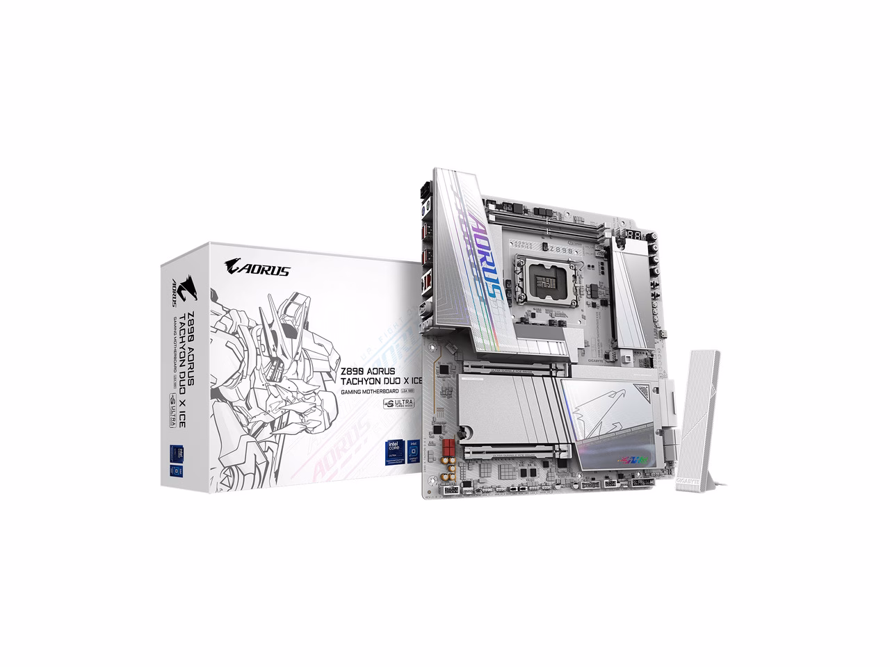 GIGABYTE Z890 AORUS TACHYON DUO X ICE Intel LGA 1851 EATX Motherboard, Support Core Ultra (Series 2), DDR5, 18+1+2 Power Phase, 4x M.2, PCIe 5.0, Thunderbolt 4, WiFi7, 5GbE, EZ-Latch, D5 Bionic Corsa