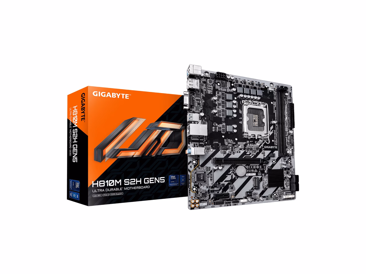 GIGABYTE H810M S2H GEN5 Intel LGA 1851 mATX Motherboard, Support Core Ultra (Series 2), DDR5, 4+1+2 Power Phase, PCIe 5.0 x16, 1x M.2, USB 3.2 Gen 1, Front USB-C 5Gb/s, GbE LAN, PCIe EZ-Latch